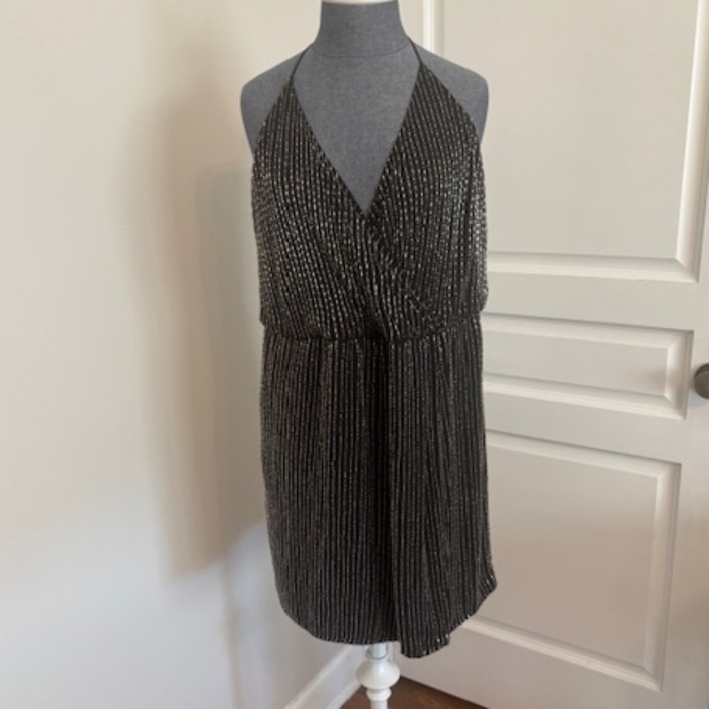 Parker black silver beaded cocktail dress